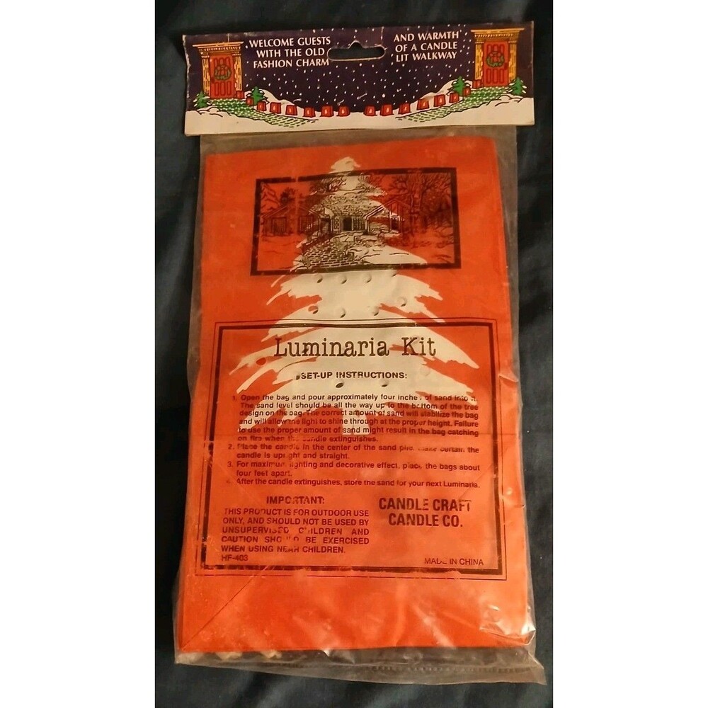 Vtg Luminaria Kit Bags & Candles Christmas Decor Red & White Tree NOS